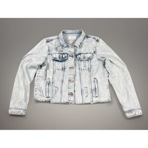 Kancan‎ Women Raw Hem Punk Hip Hop Trucker Crop Destroyed Denim Jacket  - Large